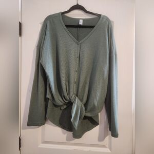 Women's Green Button-Down Knot Top
